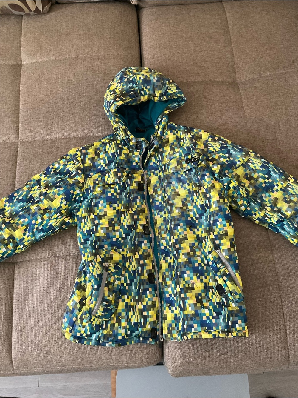 Nike Kids Pixel-Camo Hooded Puffer Jacket - Yellow, Blue & Green